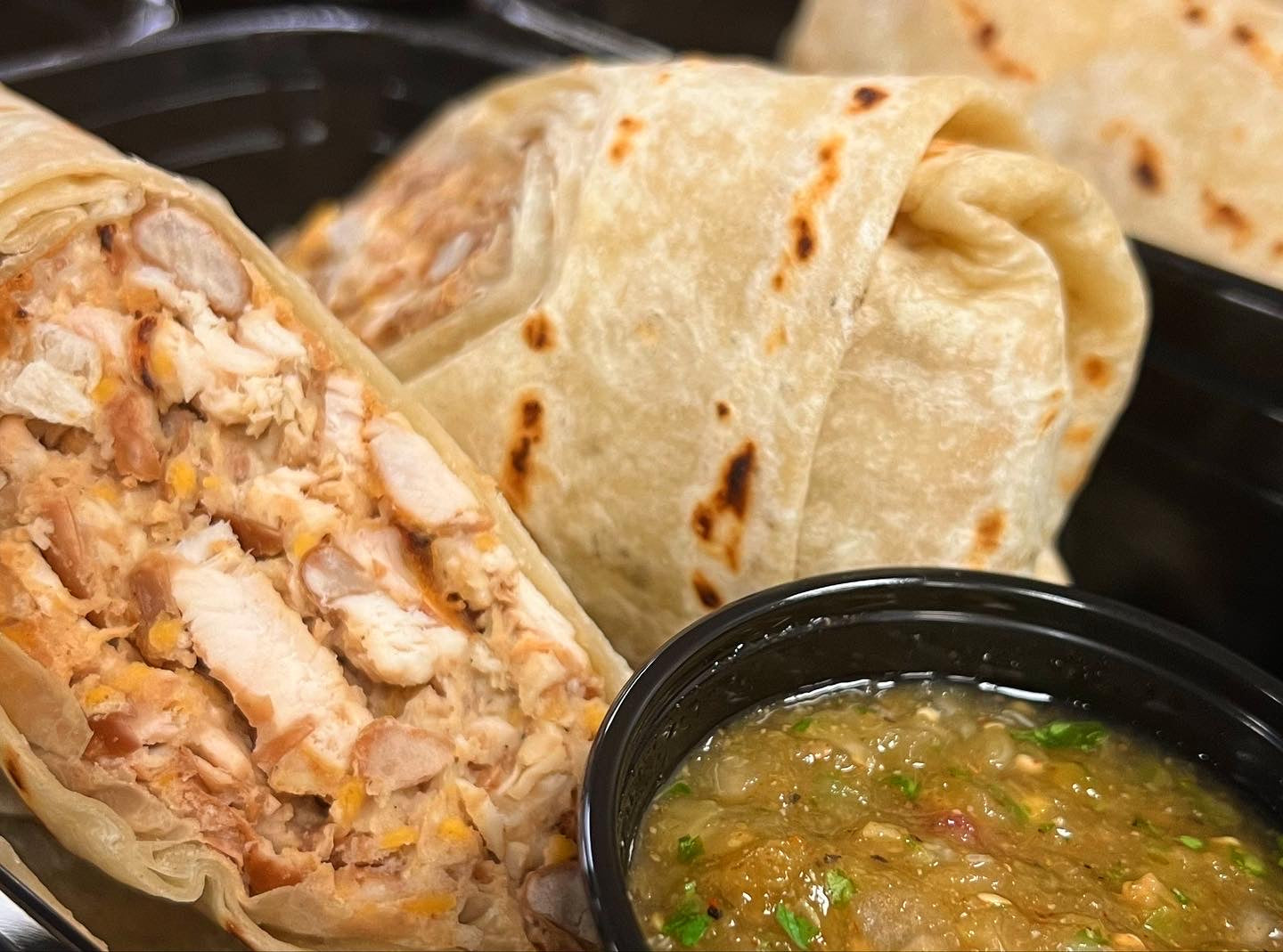 Pollo asado burrito with scratch-made salsa