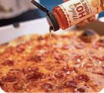 Pepperoni thin crust pizza with side of "Mike's hot honey"