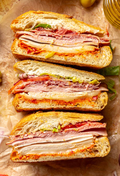 Italian sub toasted panini with side of Italian dressing