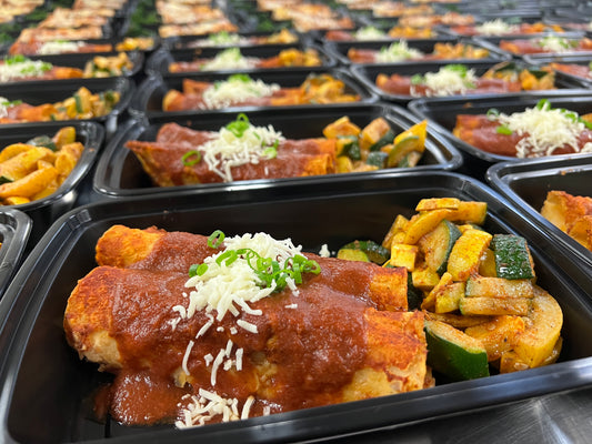 Ground beef & cheese enchiladas with chili roasted vegetables (Gluten-free)
