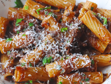 "Sunday night pot roast" pasta with roasted green beans