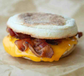 Turkey bacon, egg & cheese English muffin with side of raspberry jalapeno preserves (NEW)