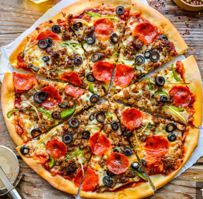 Thin crust supreme pizza