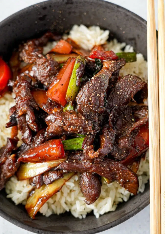Honey black pepper beef & vegetable stir fry (Gluten-free)