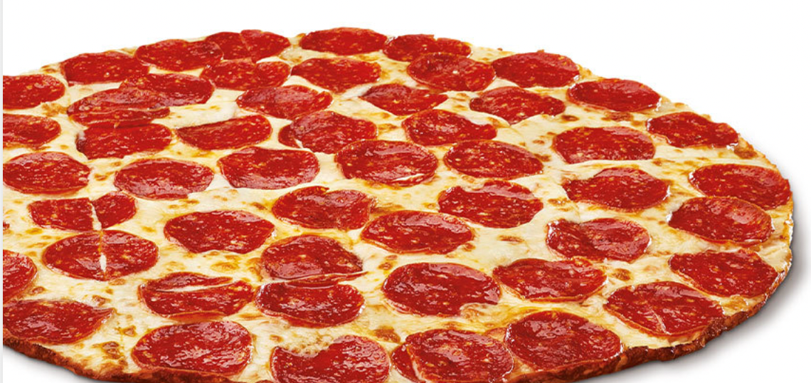 Pepperoni thin crust pizza with a side of hot honey