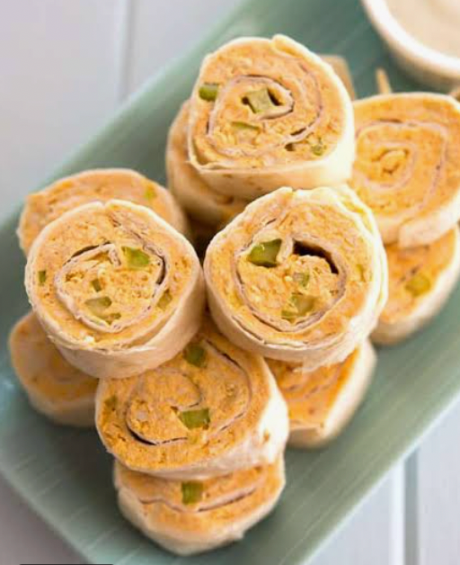 NEW Buffalo chicken roll-ups (pinwheels) with fresh vegetables & side of house-made ranch