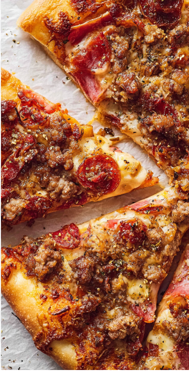 "Meat lover's" thin crust pizza