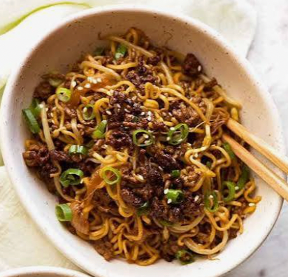 Asian caramelized beef ramen noodles